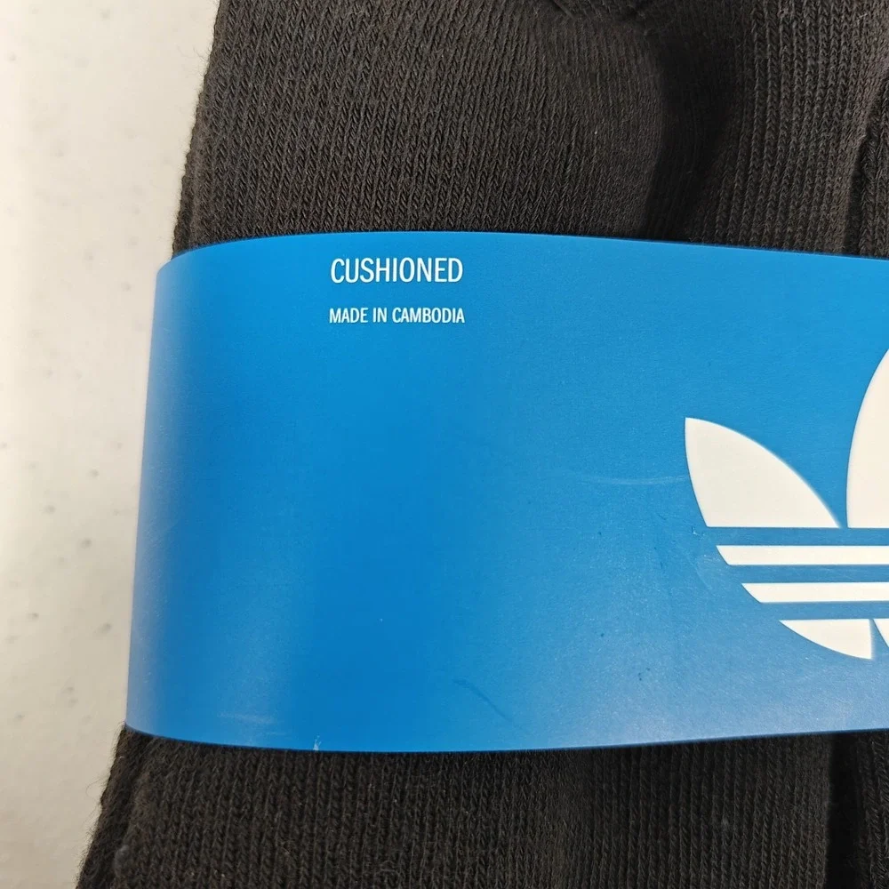 Adidas Originals Trefoil Cushioned Quarter Socks 6 Pair Black Men's L 6-12 New